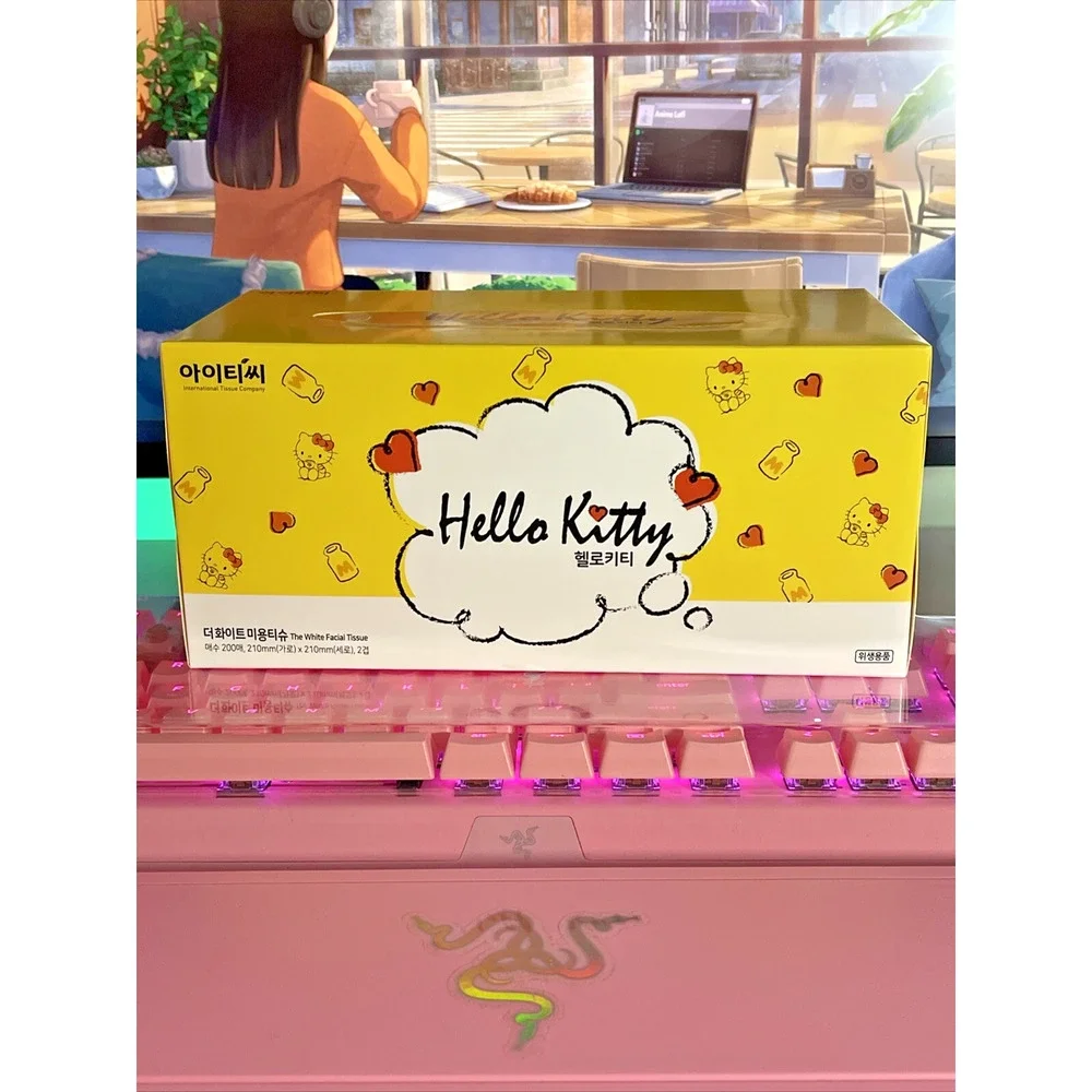 Hello Kitty White Facial Tissue Tissues 200 2 Ply Yellow Box 2022 Sanrio Paper